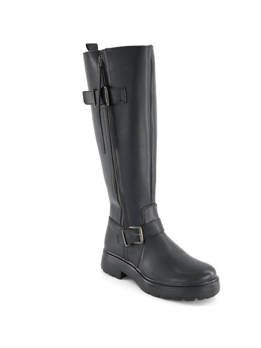 Women's Tall Black Zip & Buckle Knee-high Boots